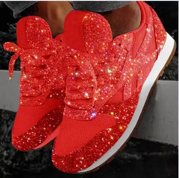 

Ladies Platform Comfort Plus Size Fashion Autumn Women Flat Bling Sneakers Casual Vulcanized Shoes Female Mesh Lace Up