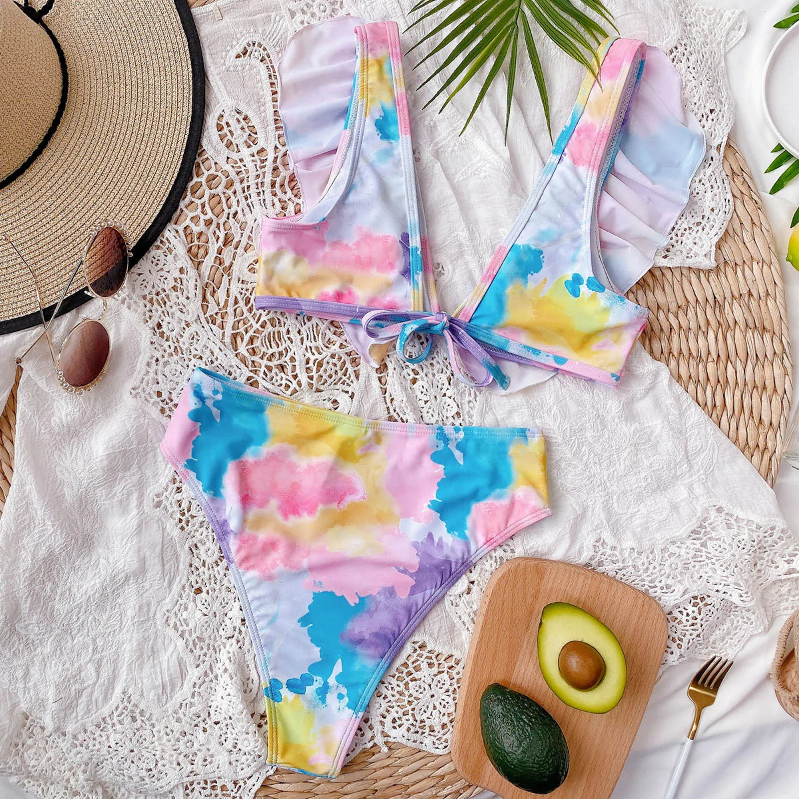 

Women Swimwear Bikinis Set Sexy Tie-dye Ruffle Biquinis Set Bathing Suit Swimsuit Ladies Push Up Brazilian Beachwear Swim Bikini