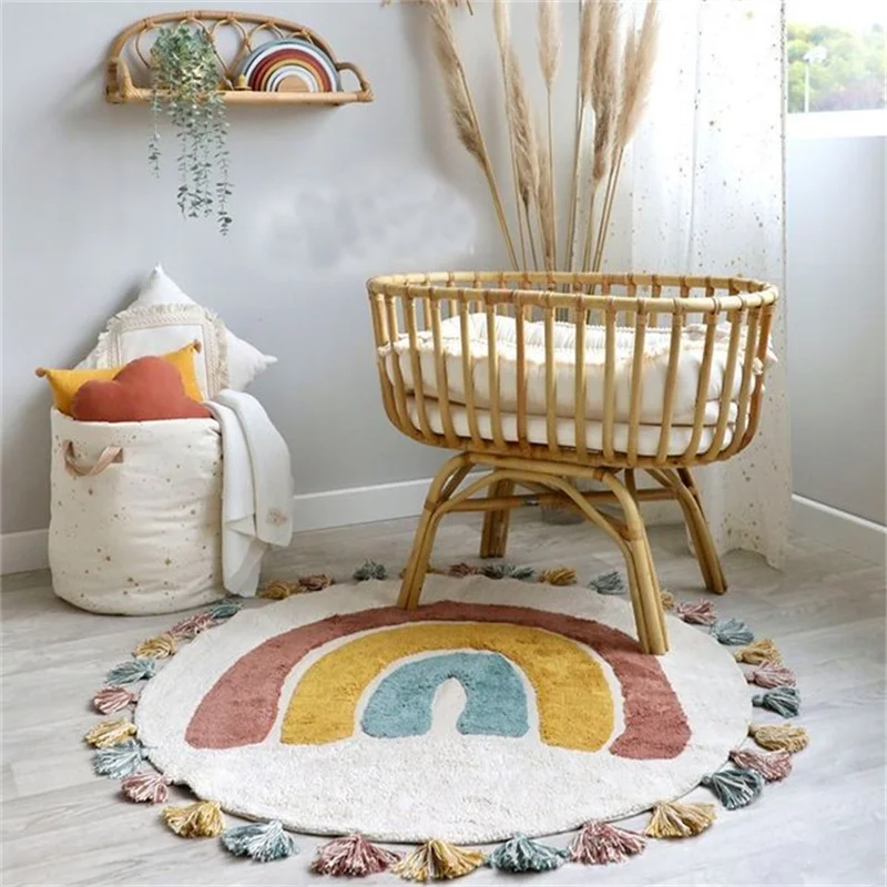 rainbow tassel rugs kids room floor carpet thick girl boy room rugs anti slip mat bedroom bedside children game crawling mat free global shipping