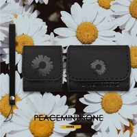 korean peaceminusone soft flip leather headset case for airpods pro embossing 3d fragment flower daisy bluetooth earphone cover
