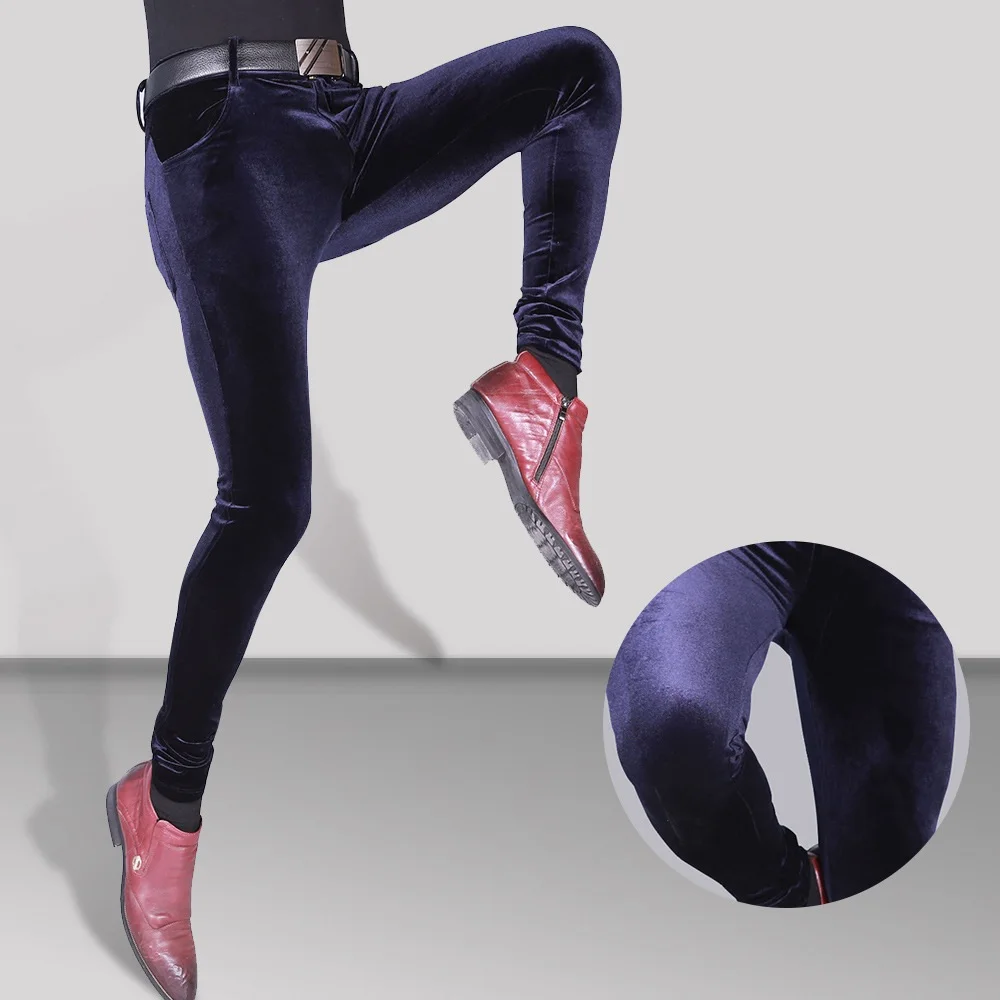 Сексуальные мужские облегающие повседневные брюки эластичные теплые бархатные