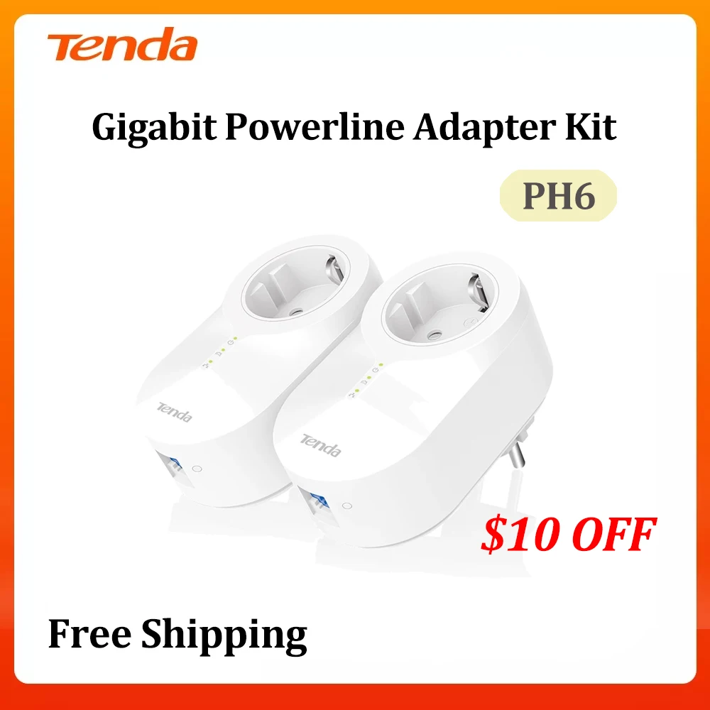 

Tenda Original PH6 Gigabit 1000Mbps PLC Adapter Kit Powerline AV1000 Ethernet Ports 2pcs/lot