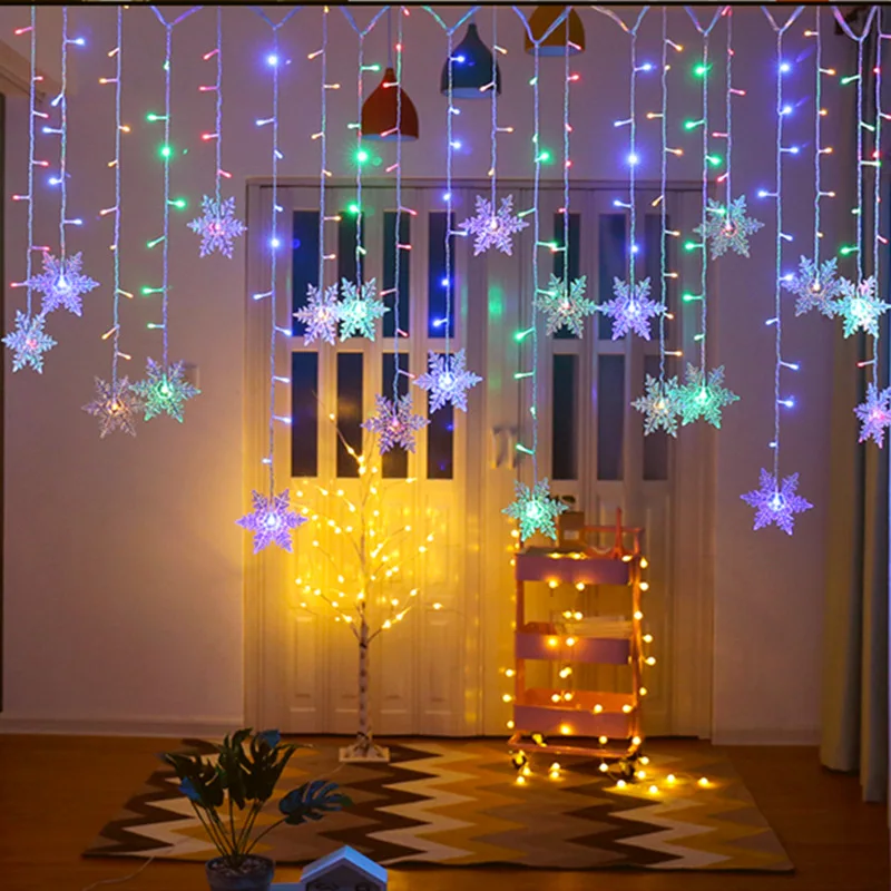 

Рождественская светодиодная гирлянда-занавеска на окно со снежинками, сказочные огни, водонепроницаемый Рождественский Декор