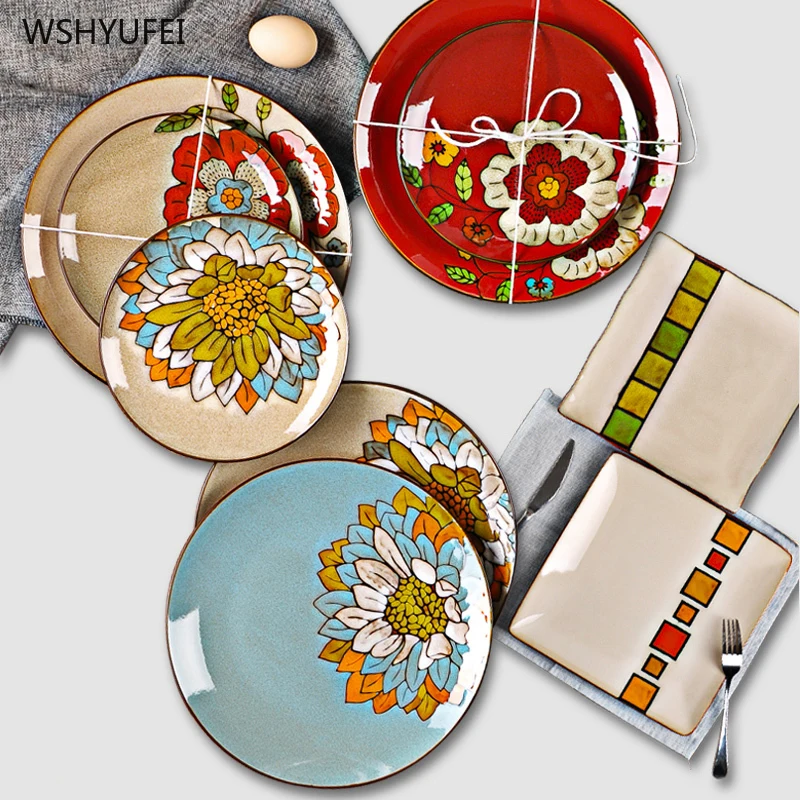 Креативная индивидуальная ретро ручная роспись цветы кухонная тарелка стейк