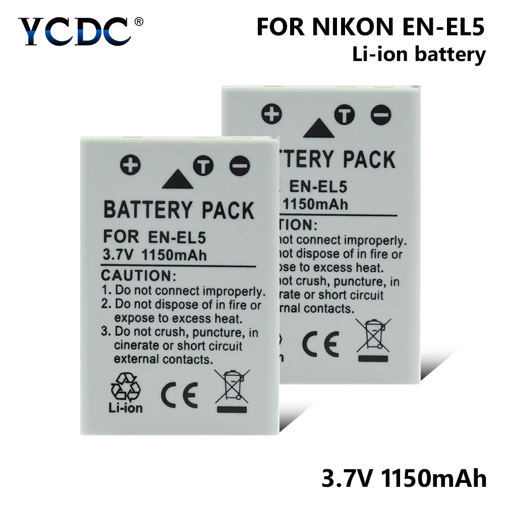 

1/2 Pcs 3.7V EN-EL5 1150mAh Li-ion Lithium Battery For Nikon Coolpix P4 P5000 P5100 P6000 P80 P90 P100 P500 P510 P520 P530 S10