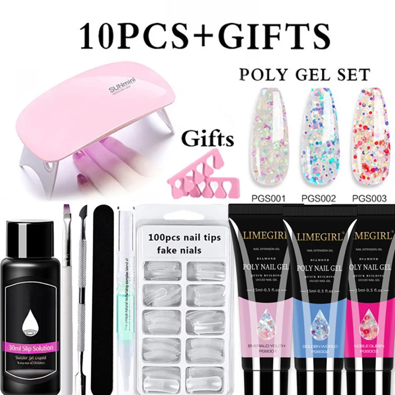 

15ml Extension Kit Glitter Clear Color Nail Art Set Crystal Fast Building UV Gel Polish Acrylic Nail Tool Set VIP LinK