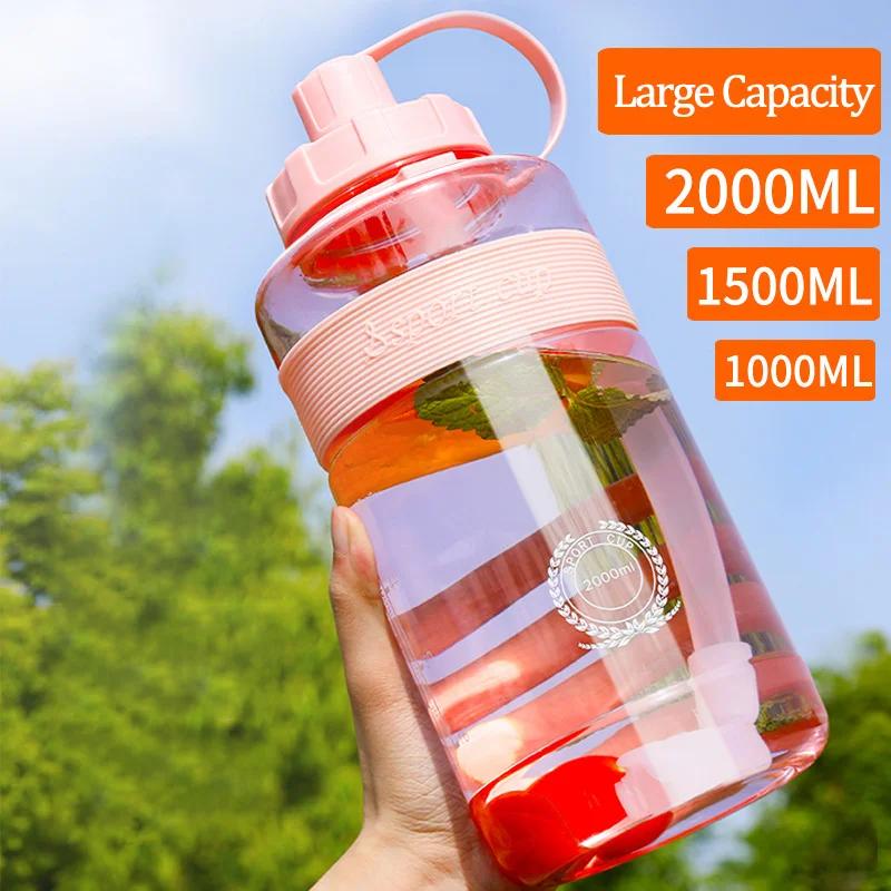 2 Liter Fitness Sports Bottle Plastic Large Capacity Water Bottle with Straw Girl Outdoor Climbing Drink Bottle Kettle BPA free