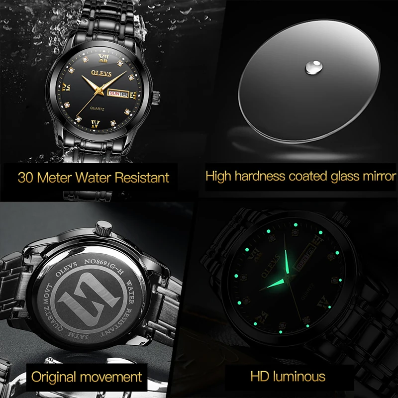 OLEVS New Quartz Men's HD Luminous 30 Meter Water Resistant Watch Digital Scale Simple Business Single Calendar Watches 8691 | Наручные