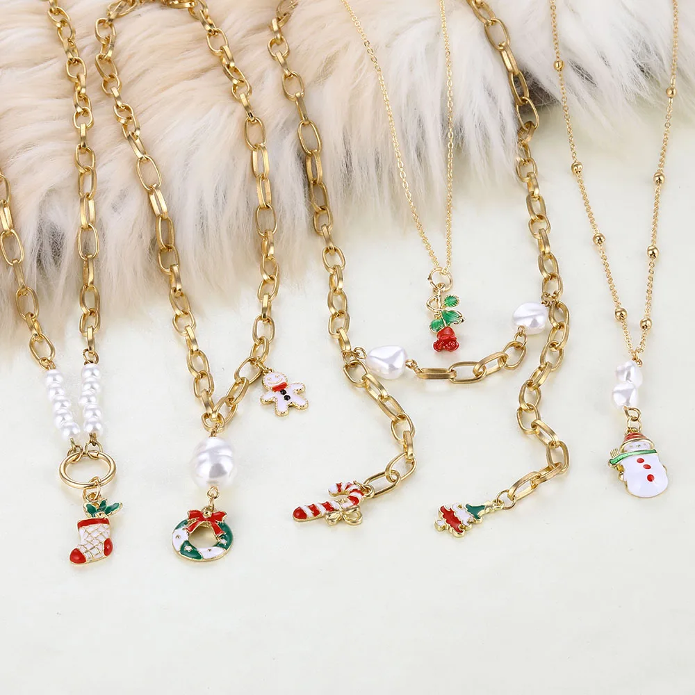 

FNIO Рождество Санта Клаус снеговика и оленя ожерелья для Для женщин подарок на Рождество украшения 2020 рождественские украшения