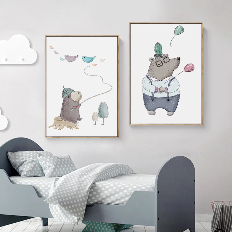 Скандинавский детский постер с принтом животных для детей Картина на холсте