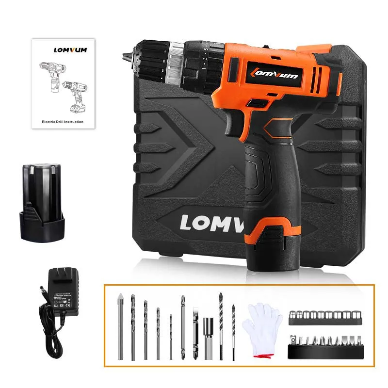 16v pc 2 battery LOMVUM, 12 В, 16 В, 24 В, беспроводная отвертка, регулируемая скорость, ударная дрель, электрическая, 2 аккумулятора, перезаряжаемый молоток, Быстрозажимной патрон ST - Цвет: 16v pc 2 battery