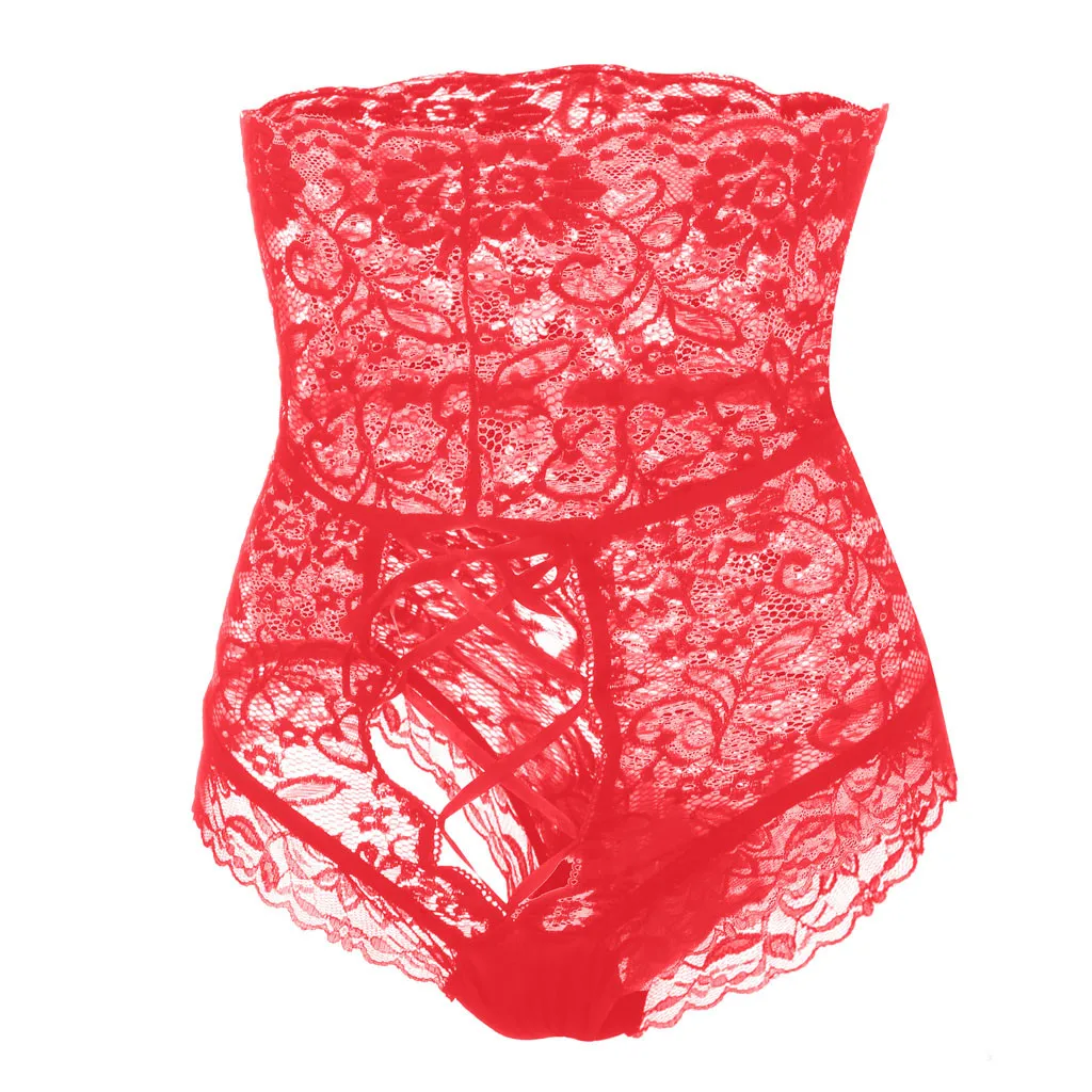 Женские кружевные стринги с высокой талией Красное Нижнее белье большого