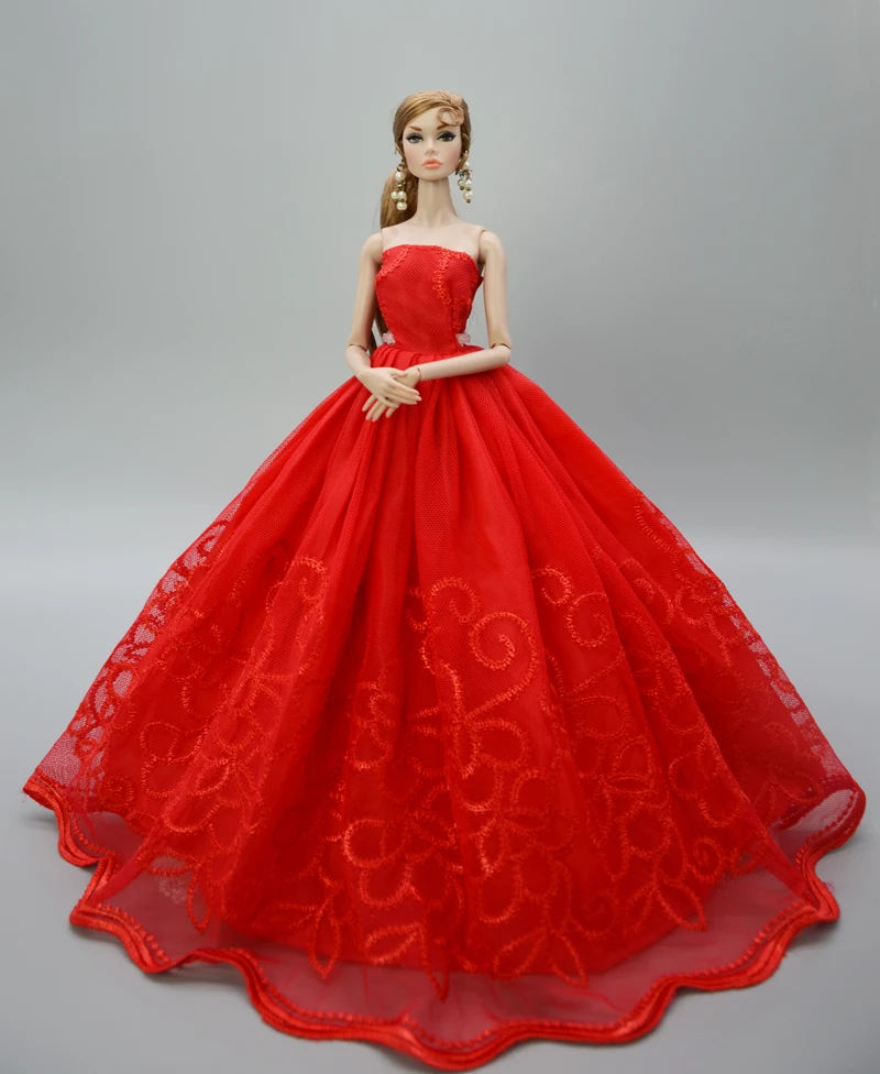 

11.5" Red Off Shoulder Wedding Dress For Barbie Doll Clothes Outfit Princess Party Gown 1/6 BJD Dollhouse Accessory Kid Toy Gift