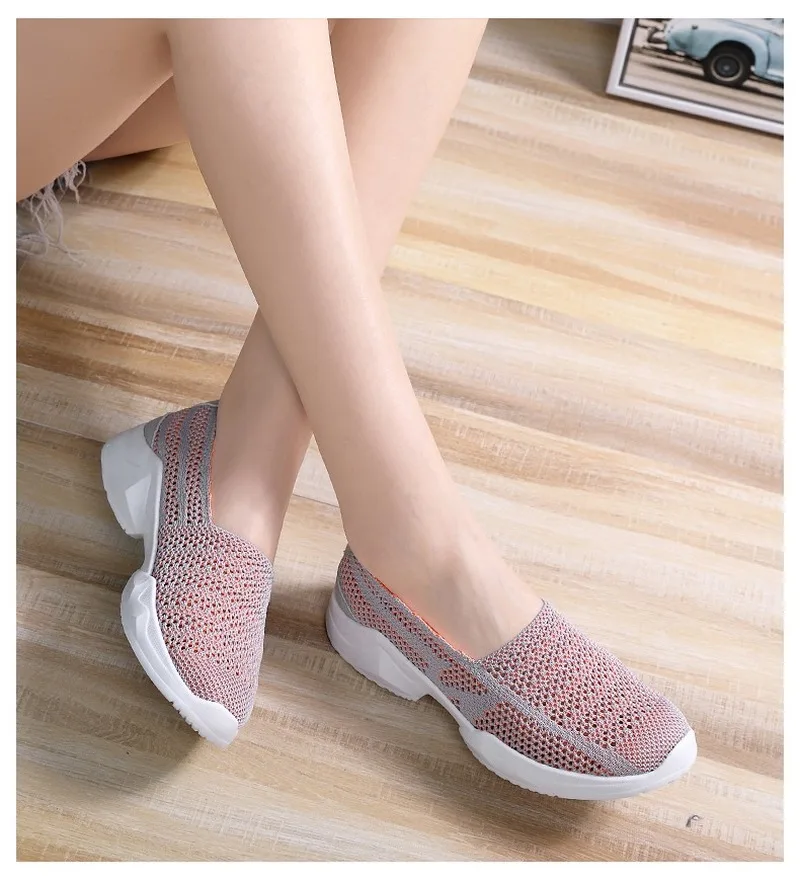 

Women's Breathable Sock Chunky Sneakers Lightweight Cushion Soft Increase Vulcanize Shoes Female Trainers Casual Flats 2021