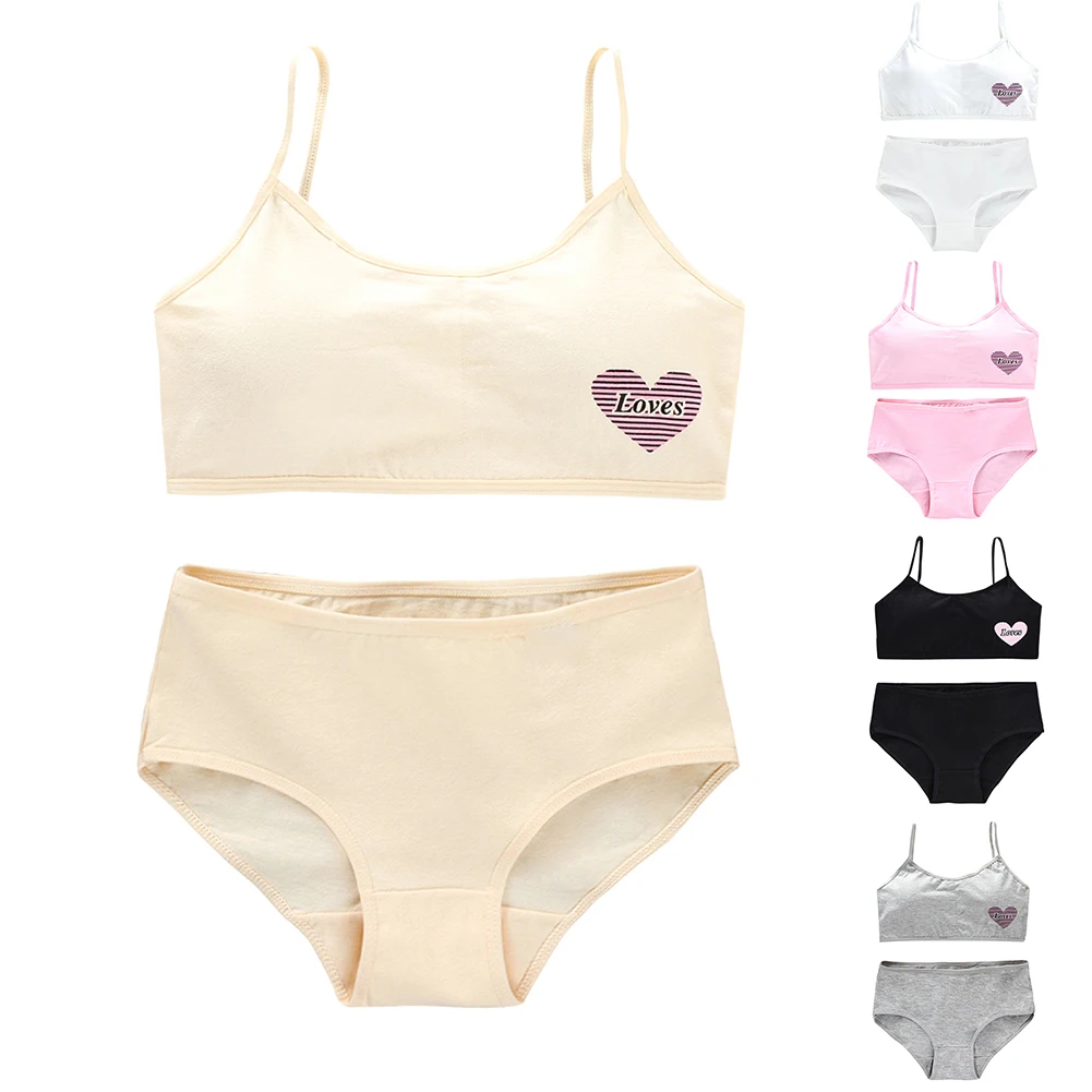 

2021 Girls' And Teenagers' Underwear Set Sports Bra Elastic Girls' Underwear Set Vest Condole Belt Underwear Briefs 2-Piece Set