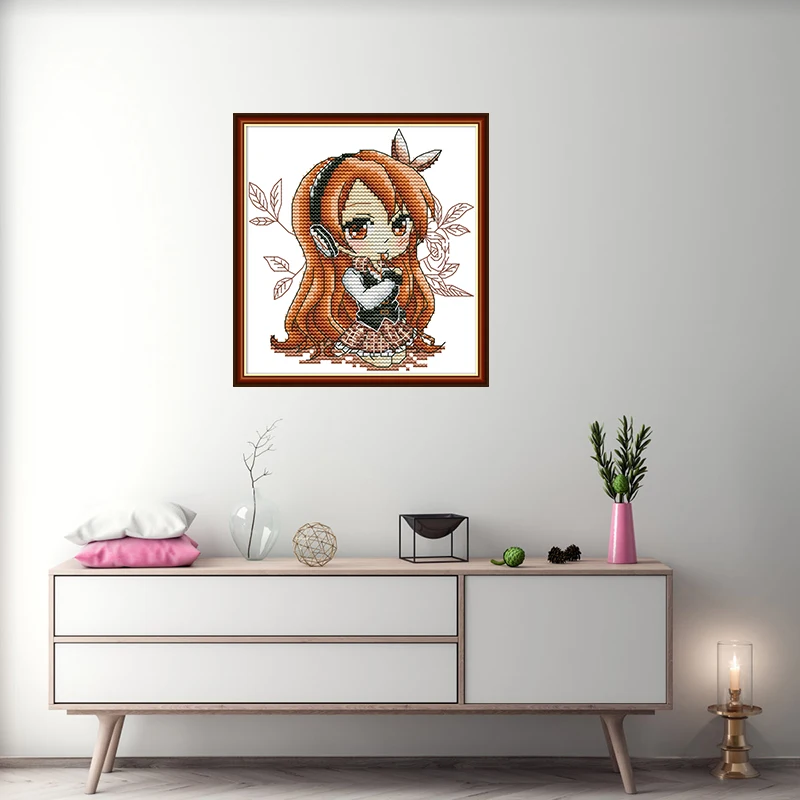 Joy Sunday Набор для вышивки крестиком красивая девушка прослушивание музыки