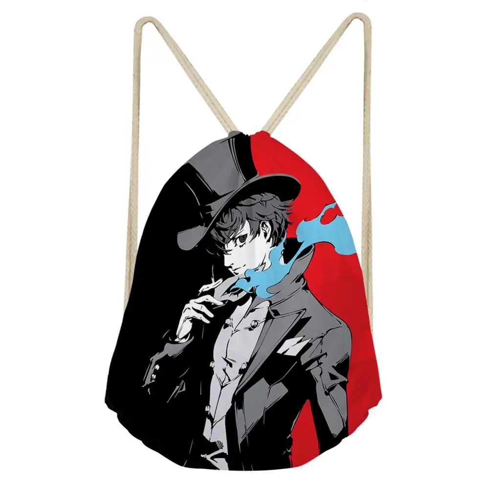 PERSONA 5 Drawstring Bags For Women Girls P5 Joker Print Backpack Kids String Rucksack Travel Storage Pouch Dropship |