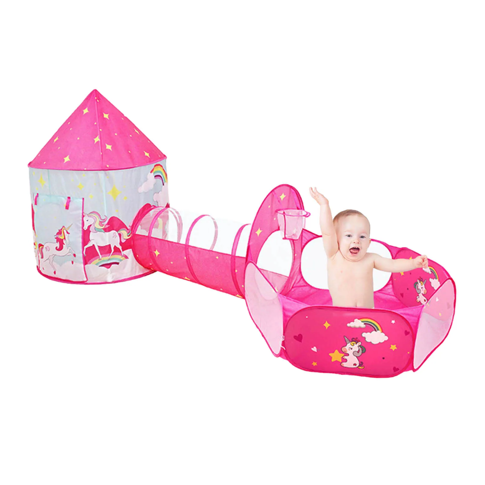 

3 In 1 Kids Play Tent With Tunnel & Ball Pit Portable Kids Princess Play House Tent Tunnel Crawling Castle Ball Pool Infant Gift