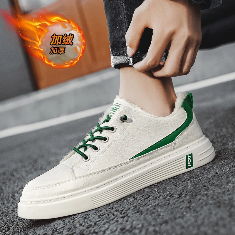 

Роскошная брендовая нескользящая обувь на плоской подошве для мужчин теплая меховая прочная Мужская обувь из искусственной кожи Зимняя пр...