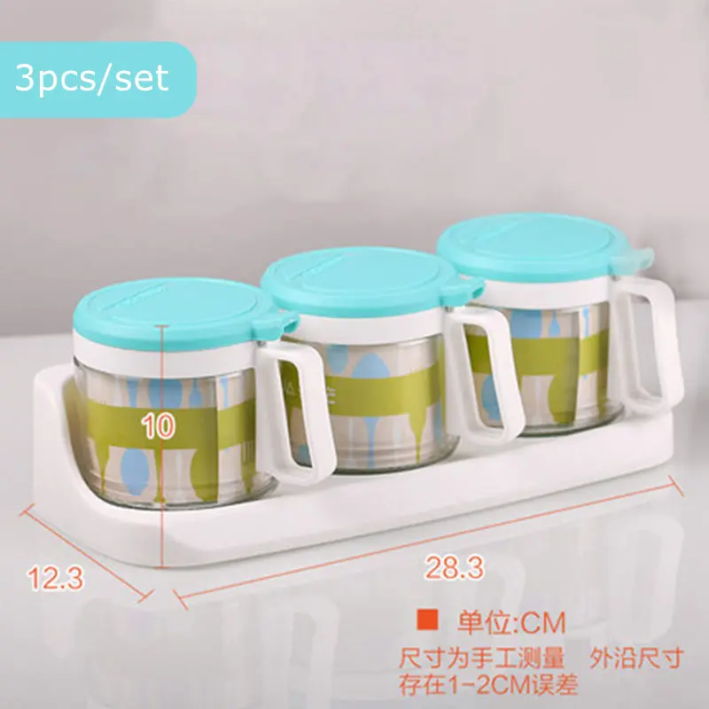 3pcs aset blue Прозрачная стойка для приправ, горшки для специй, контейнерная приправа, баночки-Соусники, Соусники, кувшин для сахара с крышкой, Домашний Органайзер - Цвет: 3pcs aset blue