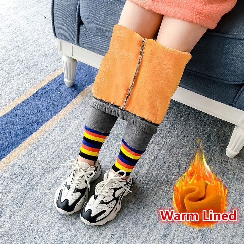Teenager Winter Warm Legins Girls Rainbow Ribbed Leggings With Stripes Thick Cotton Leggins Infant Girl Clothes 4-14 |