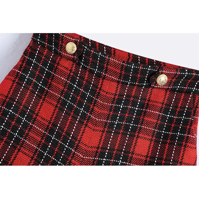 

Qeils Za Women's Shorts 2021 Vintage Plaid Metal Button High Waist Short Fashion Office Ladies Women Clothing Suits Shorts