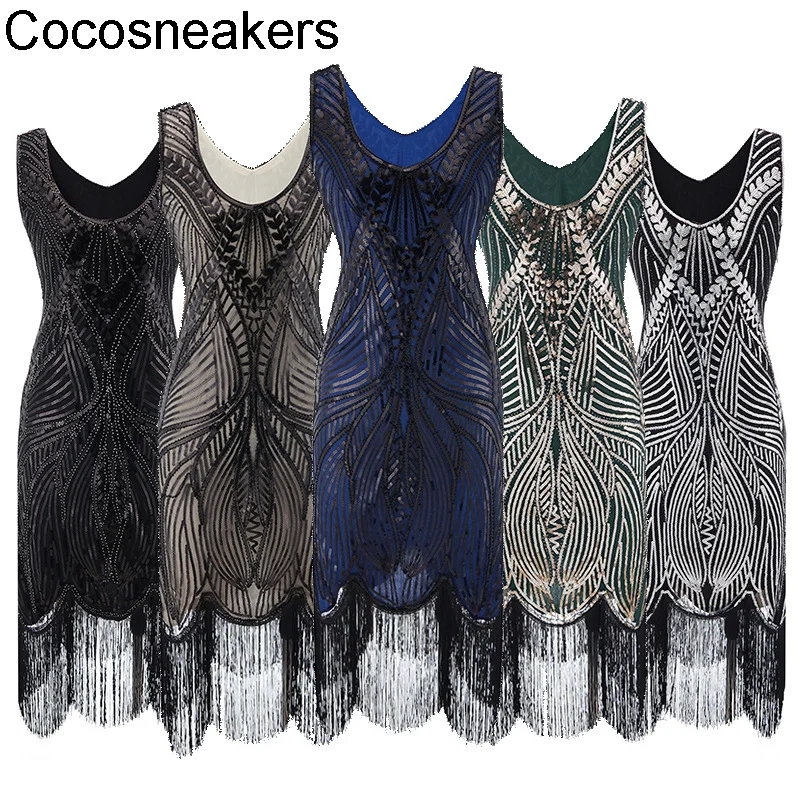 

1920 style handmade beaded sequin evening dress for women