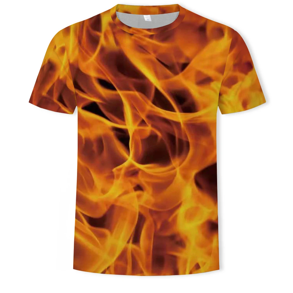 

2021 Summer Men's New 3D Flame Print T-shirt Trend Short Sleeve Casual Men's T-shirt