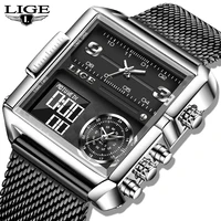 lige mens watches square quartz clock watch fashion multifunctional sport military wrist watch for male relogio masculinobox