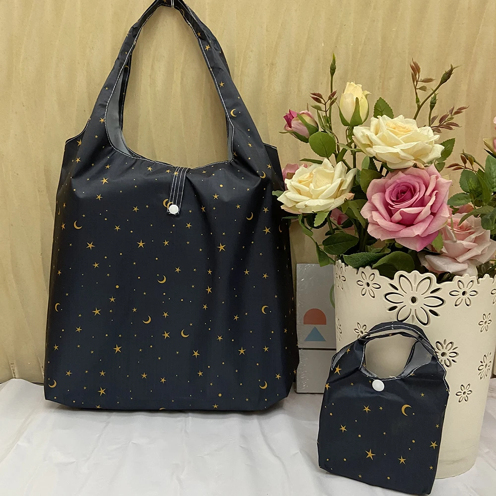 

Medium Reusable Shopping Bag Women's Handbag Folding Out Tote Bag Washable Heavy Duty Thickened Nylon Waterproof Grocery Bag