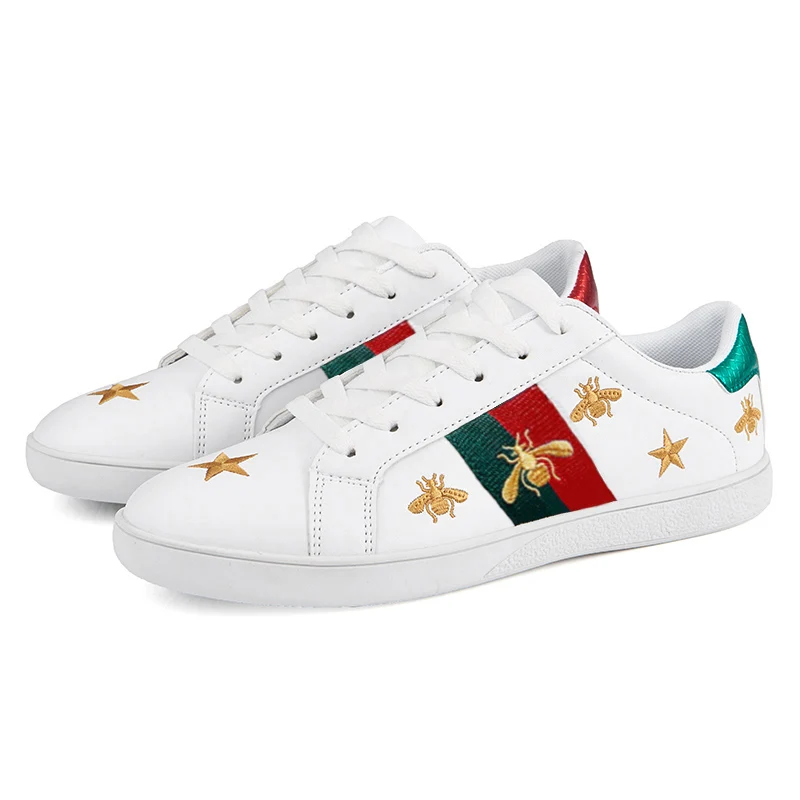 WEH Designer Embroidery Golden shoes men luxury Casual Outdoor Low Flats Men Shoes Couple Glitter white sneakers for | Обувь