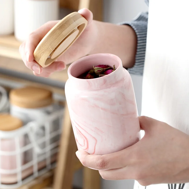 Мраморная керамическая банка для хранения еды с герметичным уплотнением