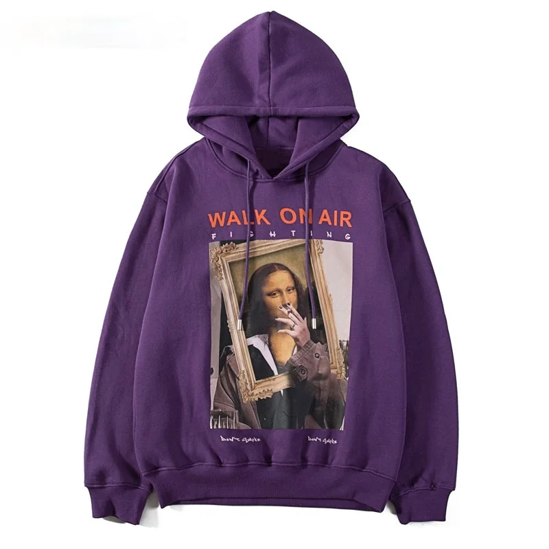 

2021 Grappige Mona Lisa Roken Print Fleece Truien Trui Hoody Harajuku Hip Hop Streetwear Hoodie Casual Tops