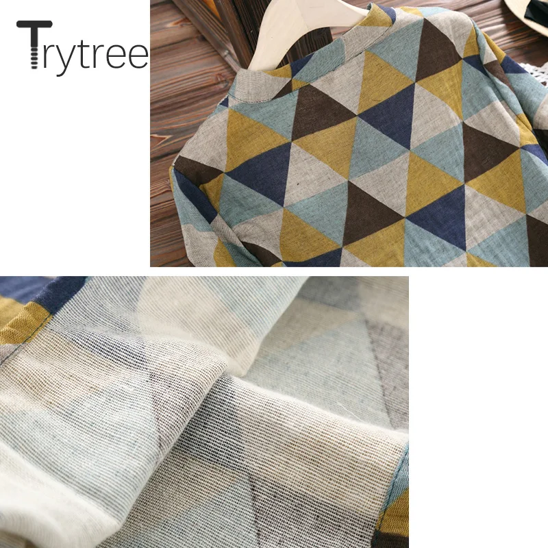 Trytree осеннее женское платье повседневное с круглым вырезом красочное геометрическое платье-рубашка ТРАПЕЦИЕВИДНОЕ ПЛАТЬЕ до колена на пуговицах офисное женское свободное платье