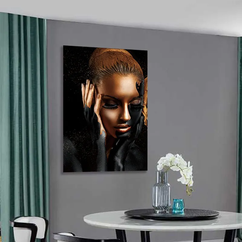 Картина маслом на холсте Черно-Золотая Обнаженная Африканская женщина постеры и