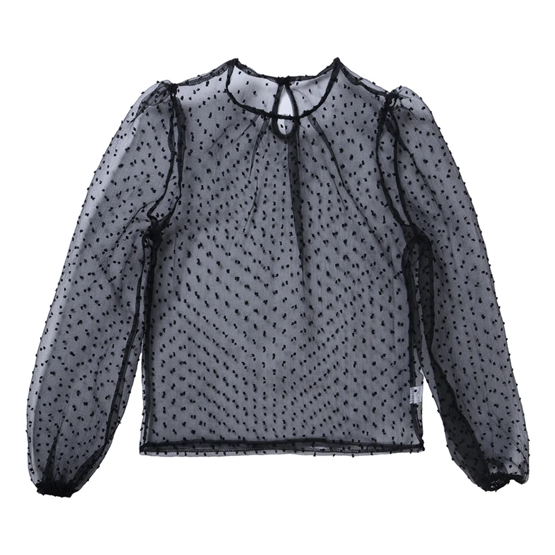Модные женские прозрачные сетчатые блузки в горошек топы кружевные тонкие Топы с