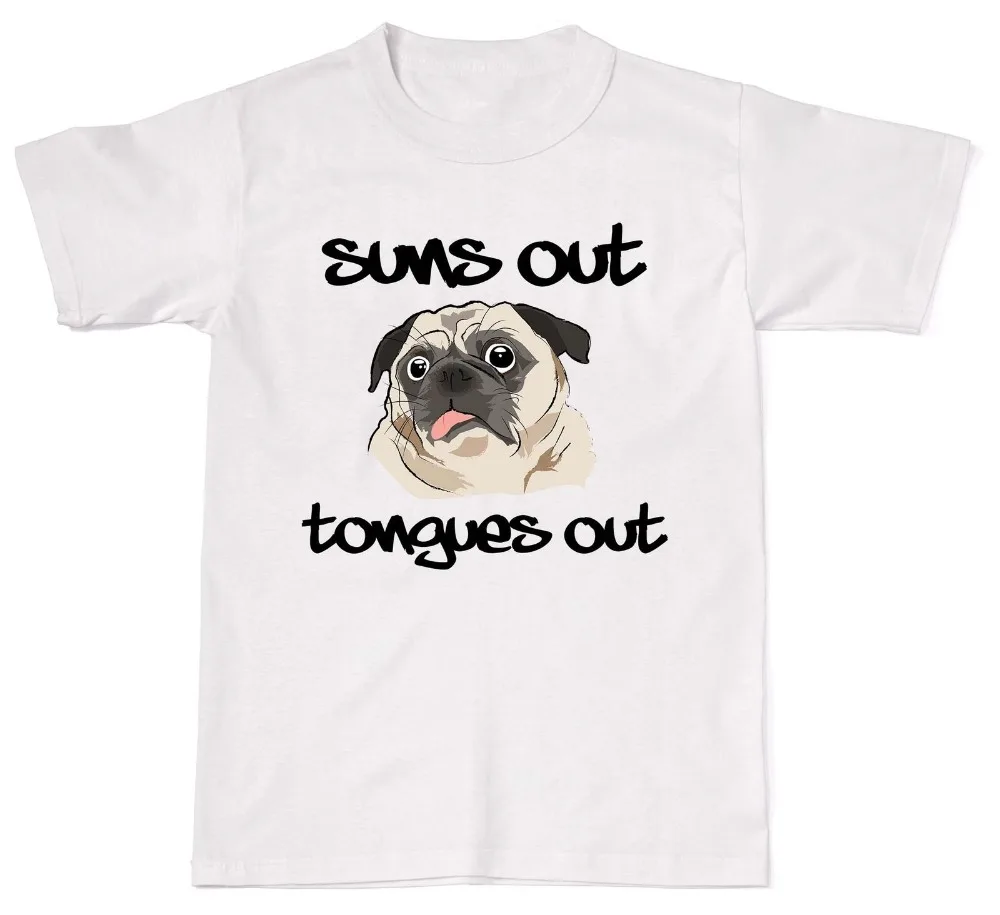 

2020 New Brand Cheap Sale Suns Out Tongues Out Pug Dog Funny Guns Parody Cotton T Shirt