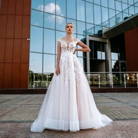 charming sheer v neck tulle with lace wedding dresses 2020 robe de mariee sweep train illusion button back a line bride dress