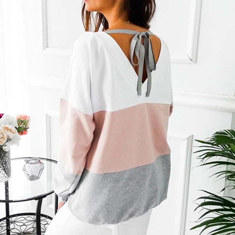 Женский свитшот на шнуровке с открытой спиной и длинным рукавом|Женские