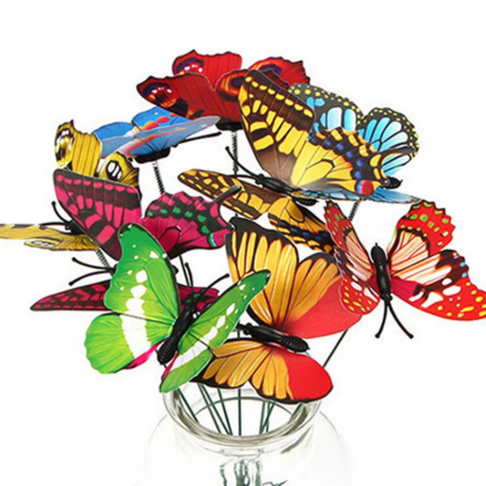 

100pcs/pack Butterfly On Sticks 3D Colorful Simulation Butterfly Rods Outdoor Yard Planter Flower Garden Decoration