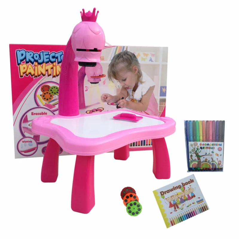 

Children Led Projector Art Drawing Table Toys Children Education Drawing Board Painting Desk w/ Projector Kids Xmas Toy