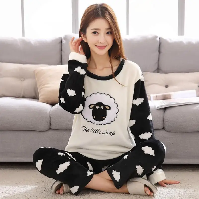 Бархатная Пижама для пар кораллового цвета с милыми овечьими ушками утепленный