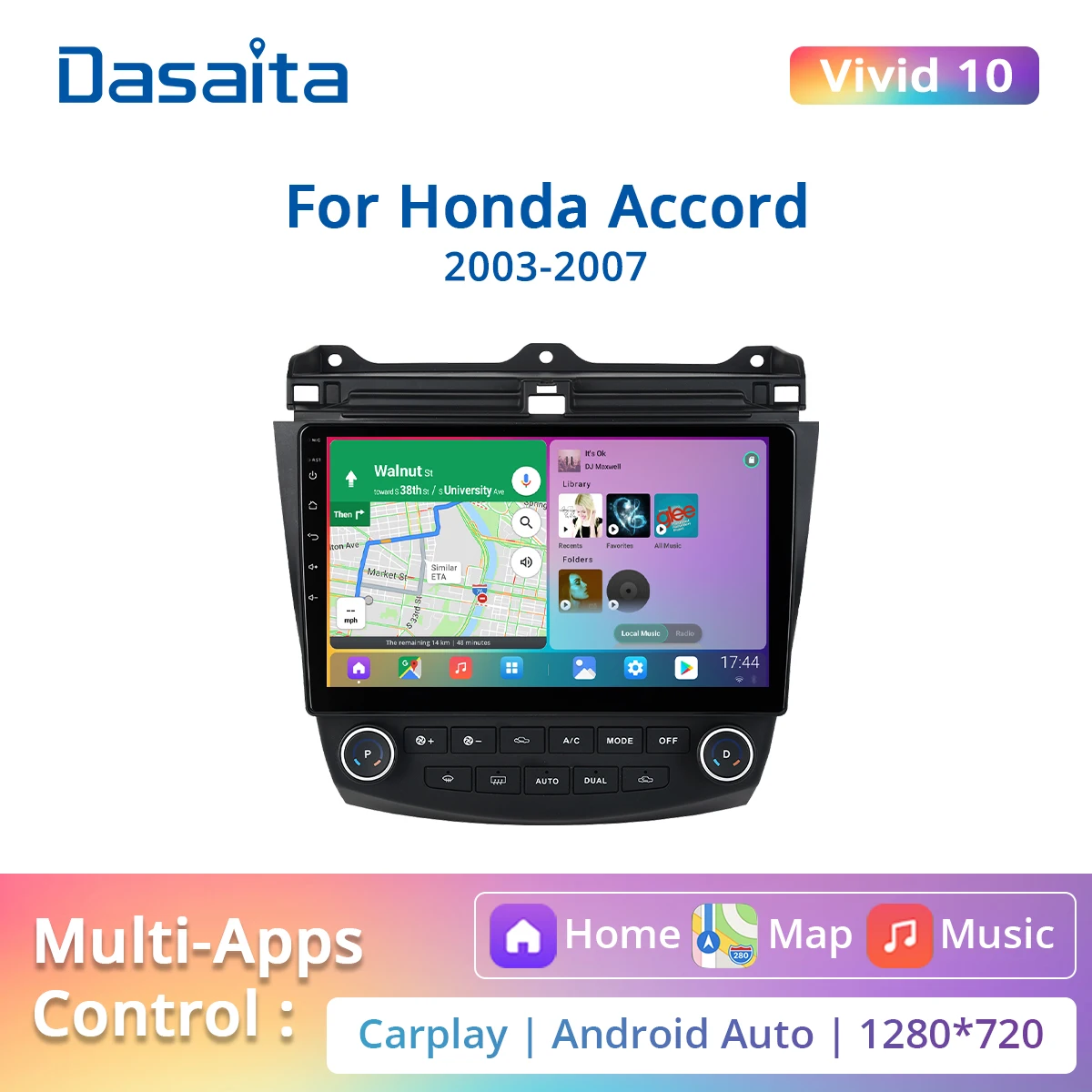 

Dasaita Car 1 Din TDA7850 10.2" Radio Android 10.0 for Honda Accord GPS 2003 2004 2005 2006 2007 Navigation 1080P Video 64G ROM
