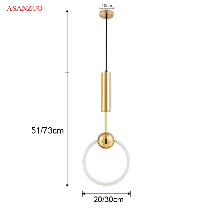 

Simple modern hanging lamps Iron Ring Golden pendant lights restaurants bedroom bedside Glass ring T9 Led pendant lamp