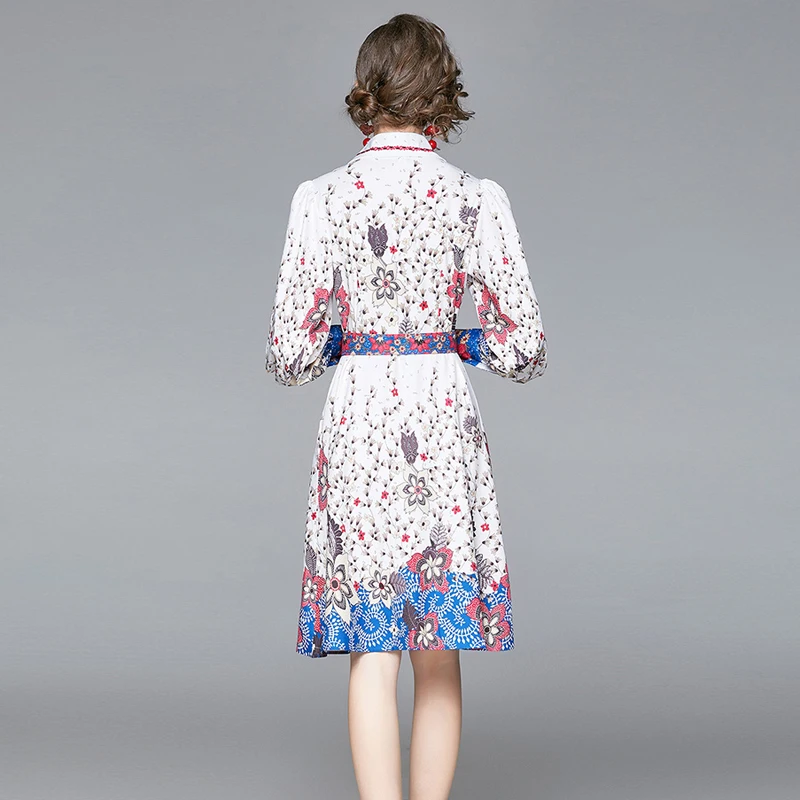 

New Designer Spring Women Elegant White Shirt Dress Sexy Long Sleeve Office Party Robe Female Vintage Printed Dresses Vestidos