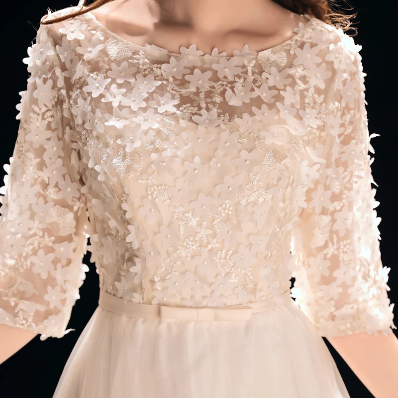 

2021 New Elegant Flowers Lace Evening Dresses Long A-Line Half Sleeve Evening Gown Backless Female Formal Dress Party Prom Dress