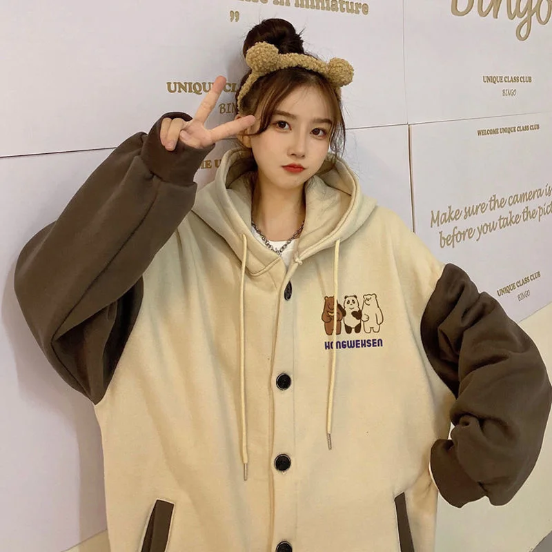 

Cardigan hooded women's ins super fire student hit color cardigan sweater women's autumn wear large size lazy wind jacket top