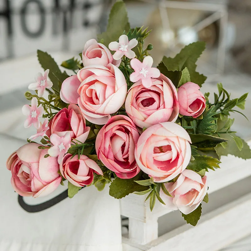 Искусственные шелковые цветы 10 головок/букет искусственные розы маленькие