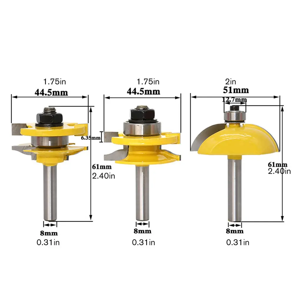 Набор фрез по дереву комплект из 3 насадок 8 мм хвостовик шт./компл. | Инструменты