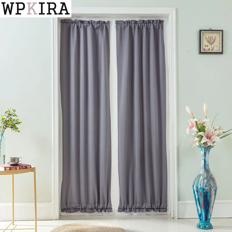 

French Door Curtains Solid Grey Drape Blackout Top and Bottom Wear Bars Kitchen Coffee Shade Small Window S130#D